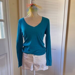 Old Navy Teal V-Neck Long Sleeve Blouse
